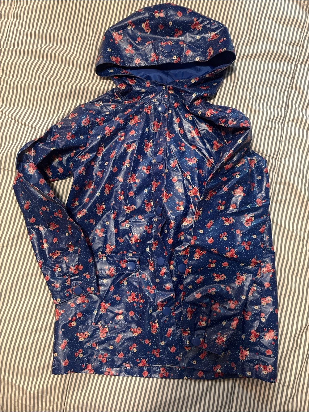 Forever 21 Navy Blue Floral Girls' Raincoat with Hood